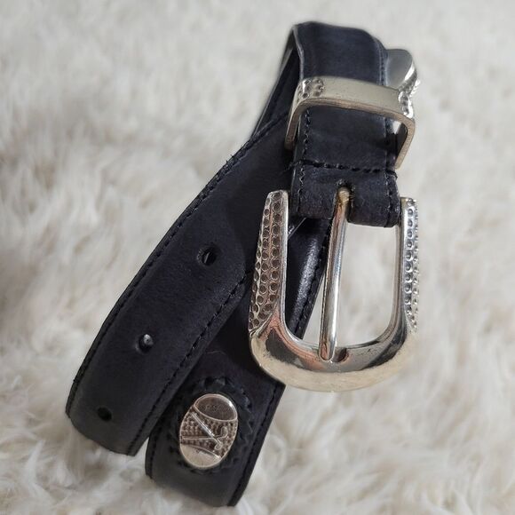 Golf Belt Genuine Leather Black Silver 34 - Picture 1 of 6